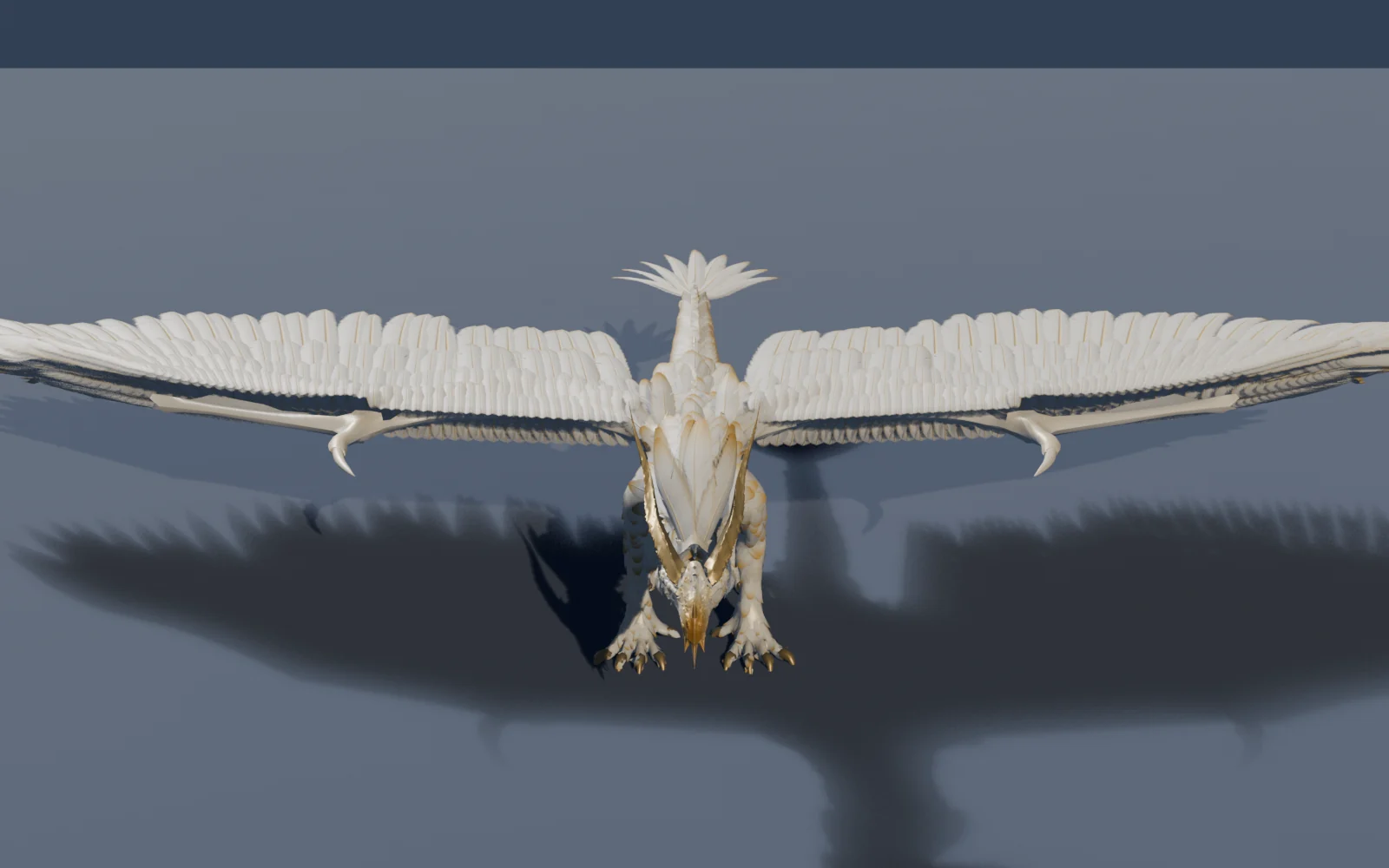 Aurelion from the front with feathered wings spread wide
